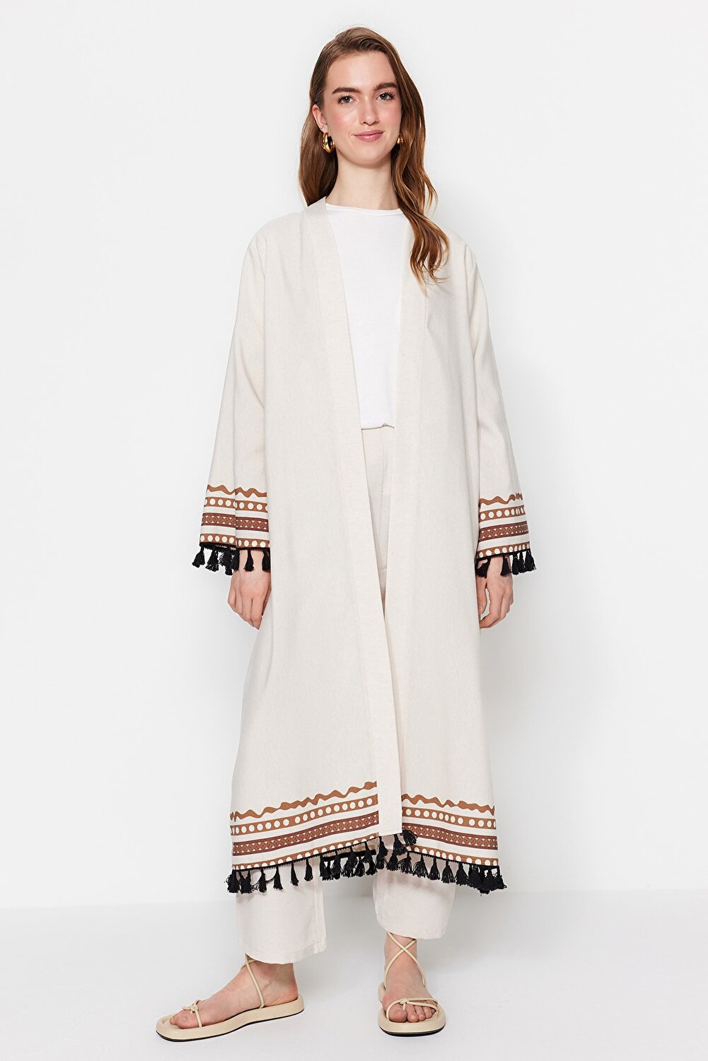 Trendyol Modest Kimono & Kaftan - Beige - Relaxed fit - Vector25P