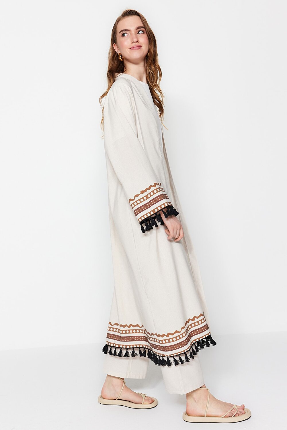 Trendyol Modest Kimono & Kaftan - Beige - Relaxed fit - Vector25P