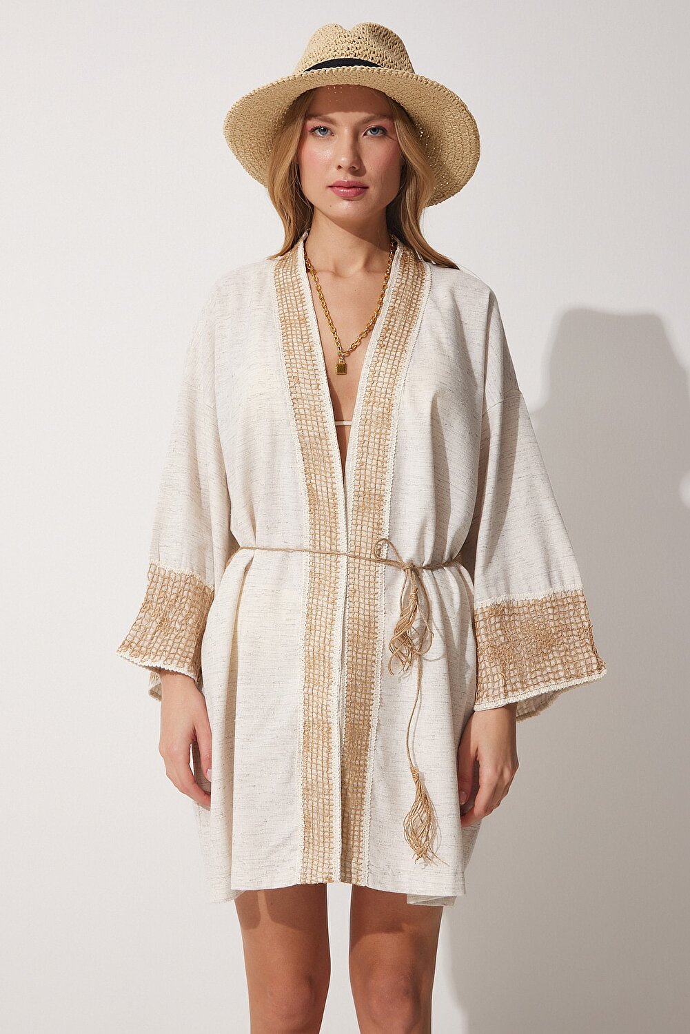 Happiness İstanbul Kimono & Caftan - Beige - Regular fit - Vector25P
