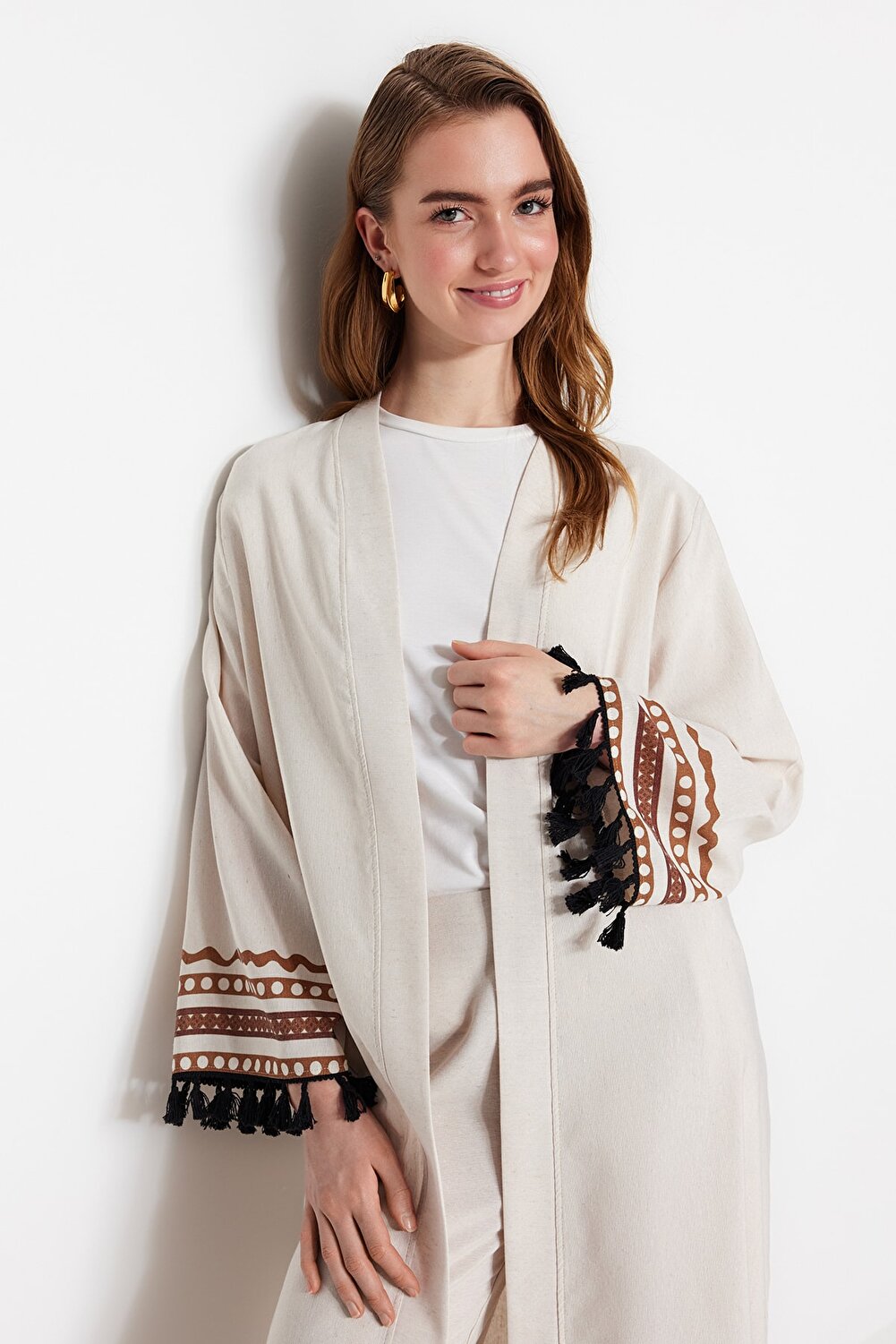 Trendyol Modest Kimono & Kaftan - Beige - Relaxed fit - Vector25P