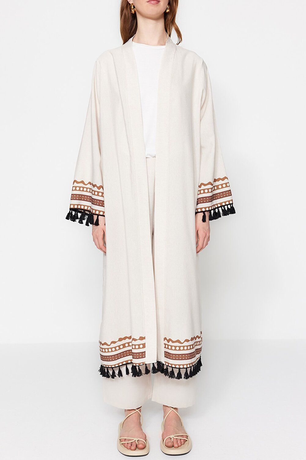 Trendyol Modest Kimono & Kaftan - Beige - Relaxed fit - Vector25P