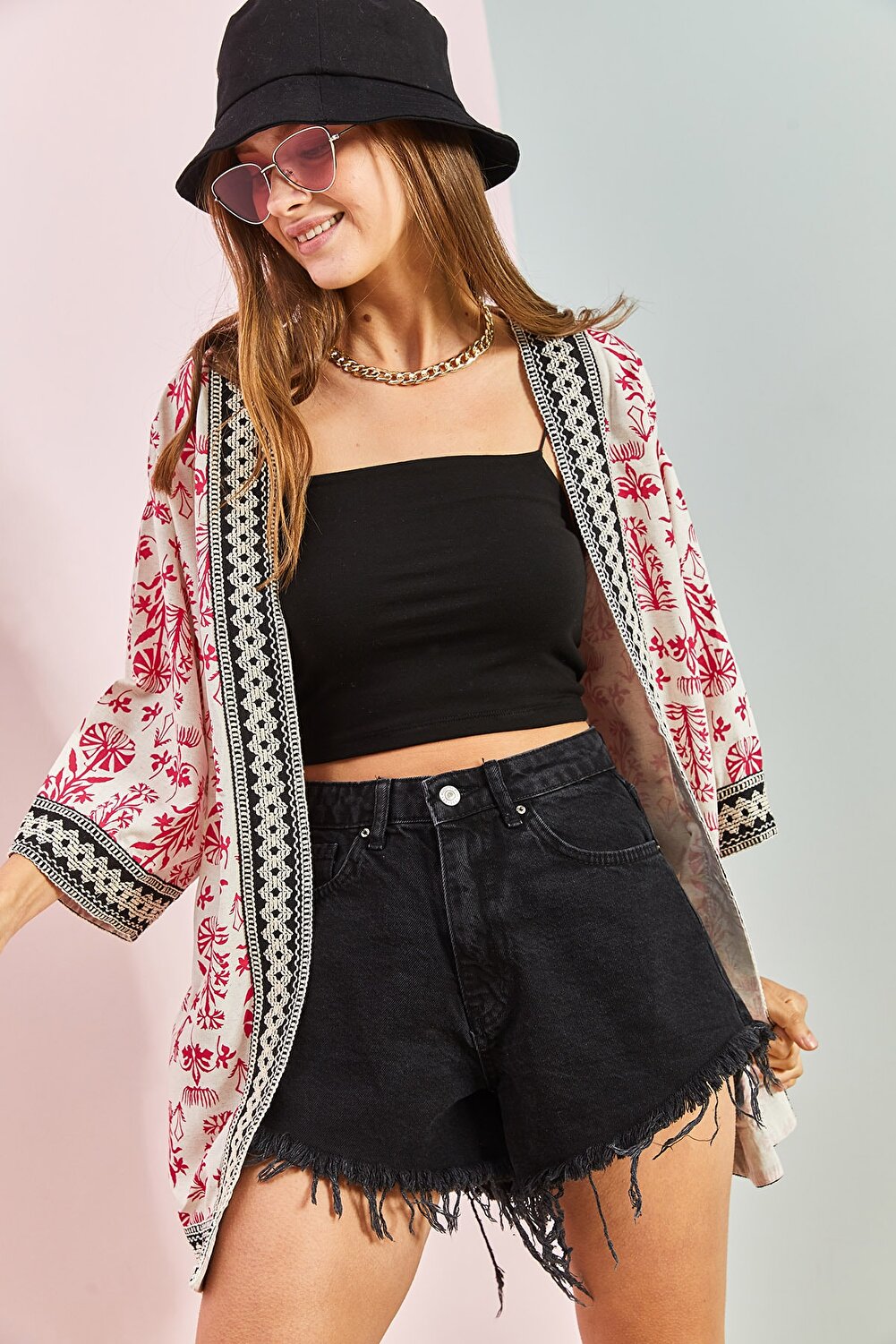 Bianco Lucci Kimono & Caftan - Pink - Oversize Selling fast - Vector25P