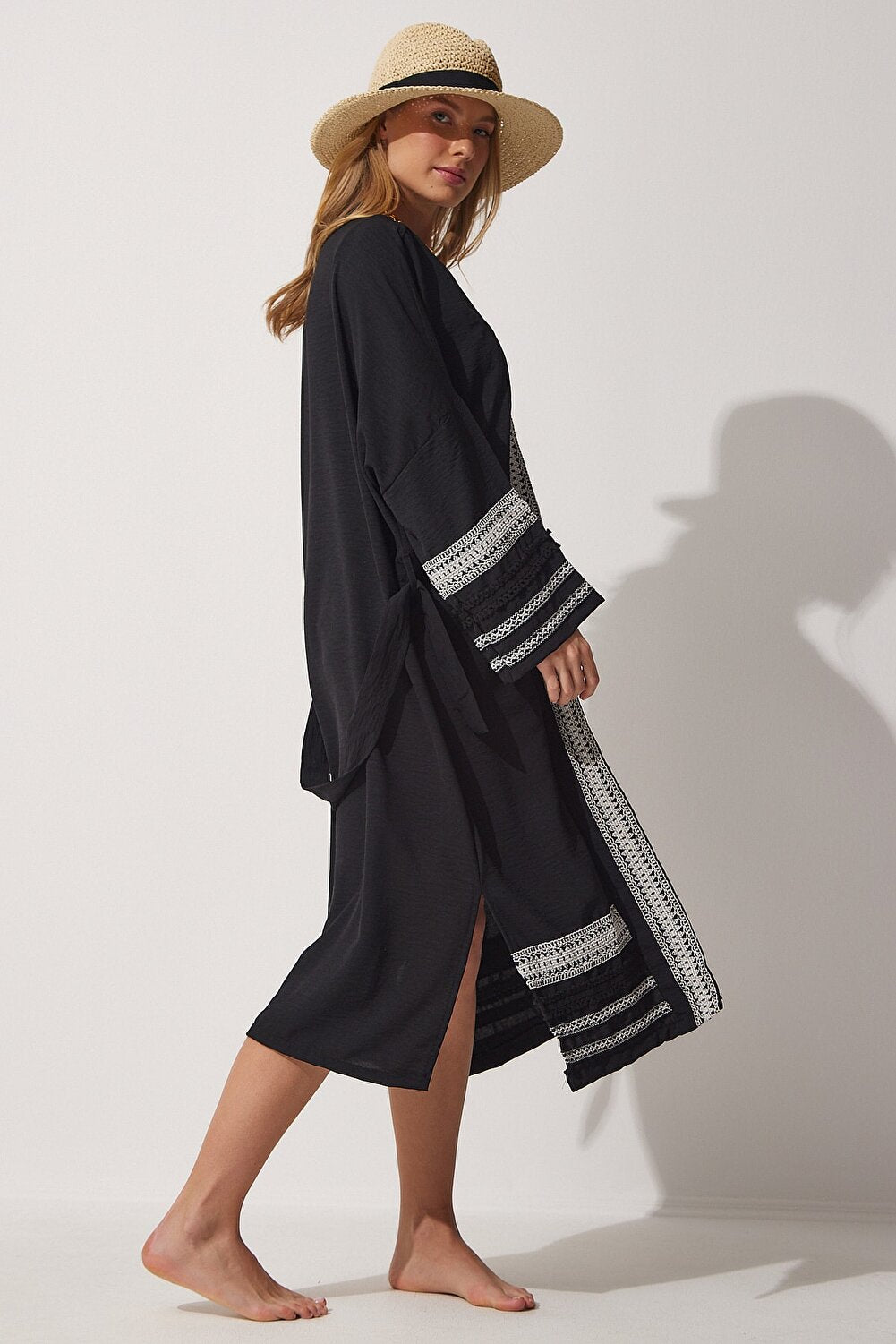 Happiness İstanbul Kimono & Caftan - White - Oversize - Vector25P