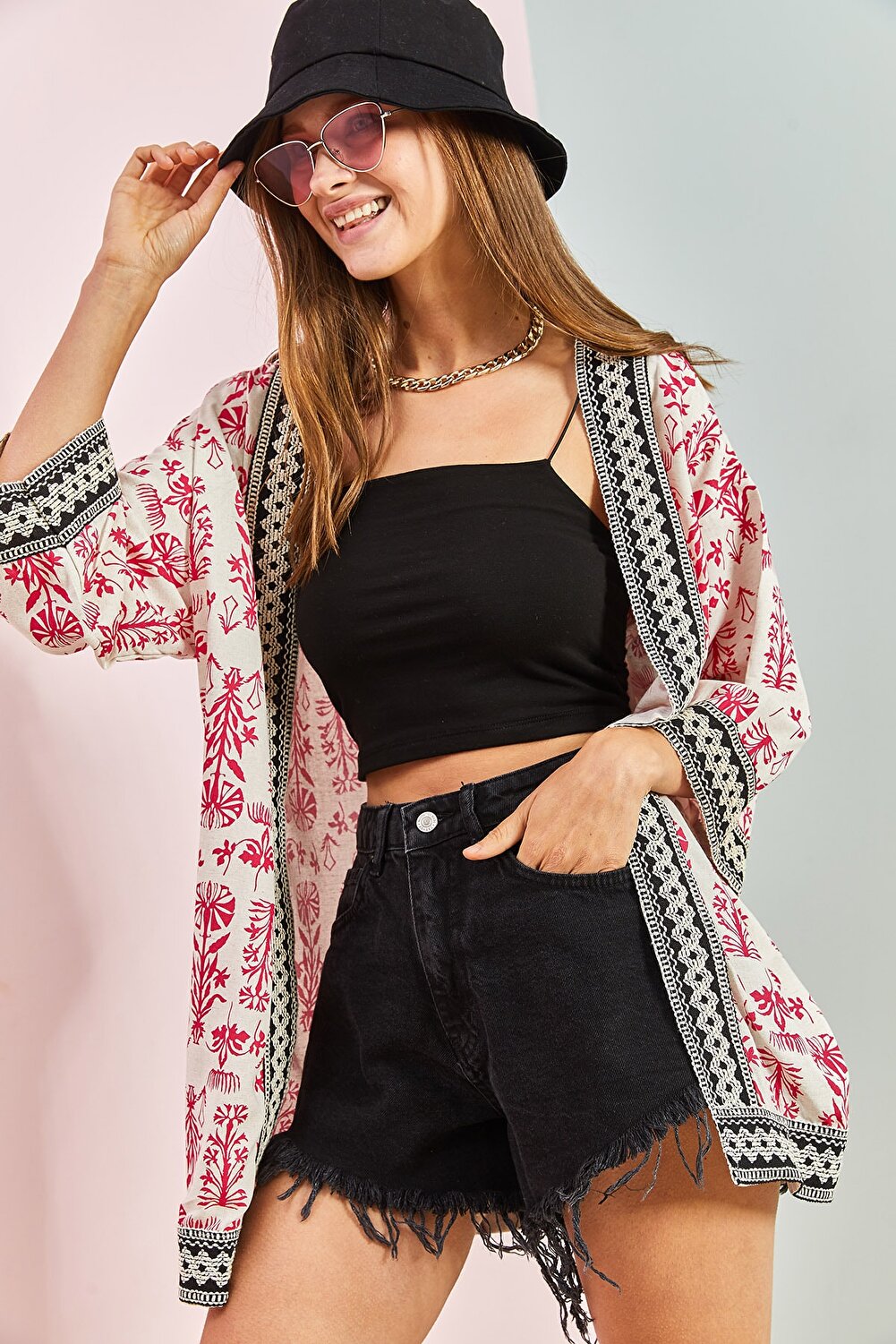 Bianco Lucci Kimono & Caftan - Pink - Oversize Selling fast - Vector25P