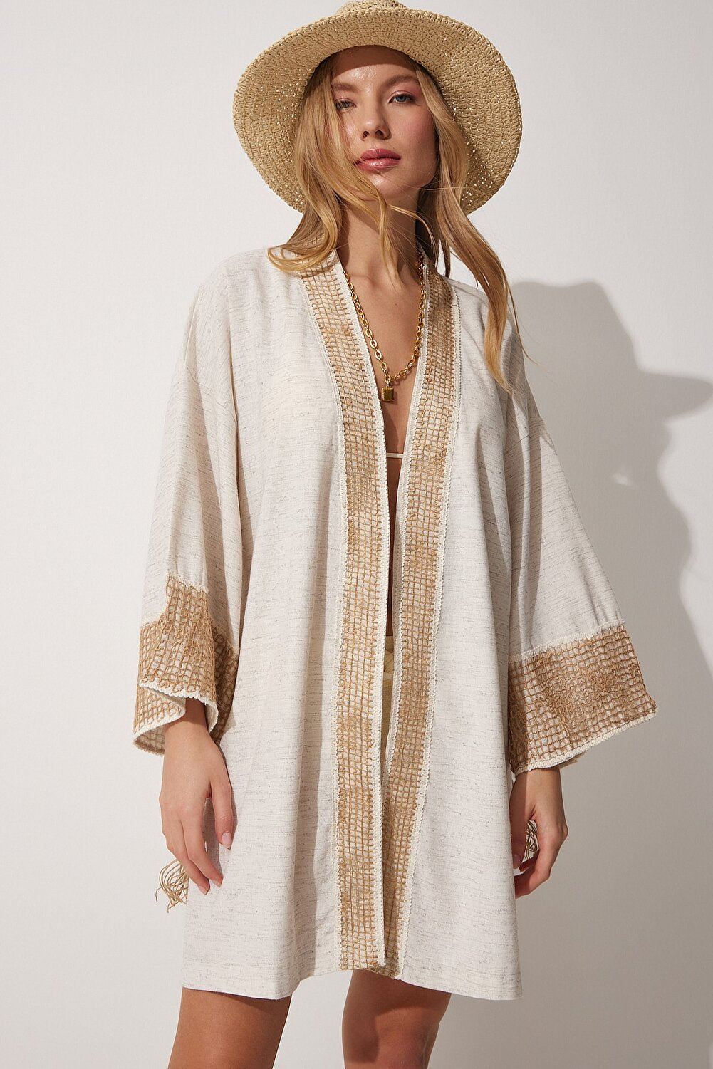Happiness İstanbul Kimono & Caftan - Beige - Regular fit - Vector25P