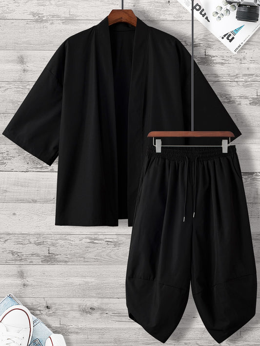 Manfinity Hypemode Men Solid Kimono & Drawstring Waist Pants