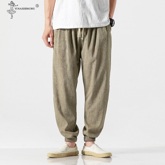 Cotton Linen Casual Harem Pants Men Joggers Man Summer Kimono Trousers Male Chinese Style Baggy Pants Harajuku Clothe Slim Male - Vector25P