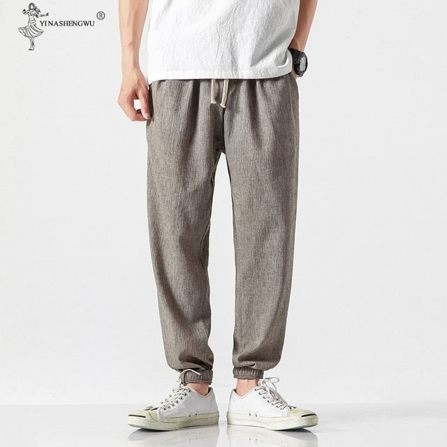 Cotton Linen Casual Harem Pants Men Joggers Man Summer Kimono Trousers Male Chinese Style Baggy Pants Harajuku Clothe Slim Male - Vector25P