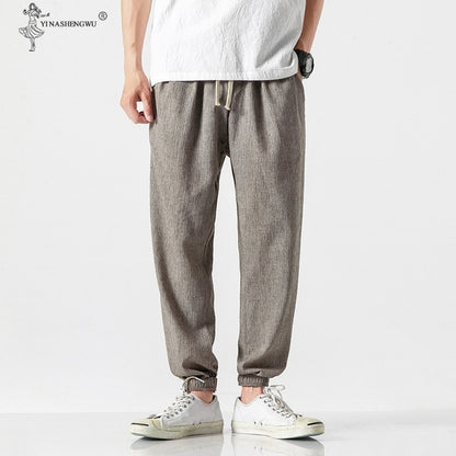 Cotton Linen Casual Harem Pants Men Joggers Man Summer Kimono Trousers Male Chinese Style Baggy Pants Harajuku Clothe Slim Male - Vector25P