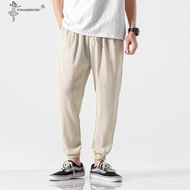 Cotton Linen Casual Harem Pants Men Joggers Man Summer Kimono Trousers Male Chinese Style Baggy Pants Harajuku Clothe Slim Male - Vector25P