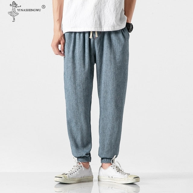 Cotton Linen Casual Harem Pants Men Joggers Man Summer Kimono Trousers Male Chinese Style Baggy Pants Harajuku Clothe Slim Male - Vector25P