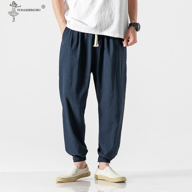 Cotton Linen Casual Harem Pants Men Joggers Man Summer Kimono Trousers Male Chinese Style Baggy Pants Harajuku Clothe Slim Male - Vector25P