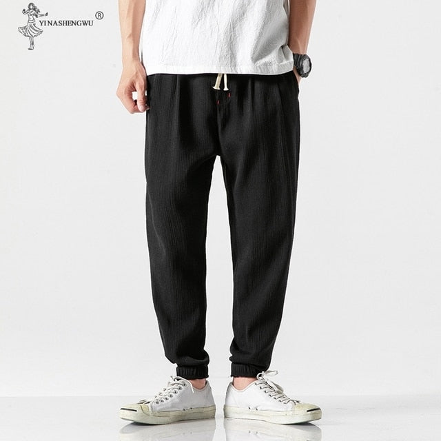 Cotton Linen Casual Harem Pants Men Joggers Man Summer Kimono Trousers Male Chinese Style Baggy Pants Harajuku Clothe Slim Male - Vector25P