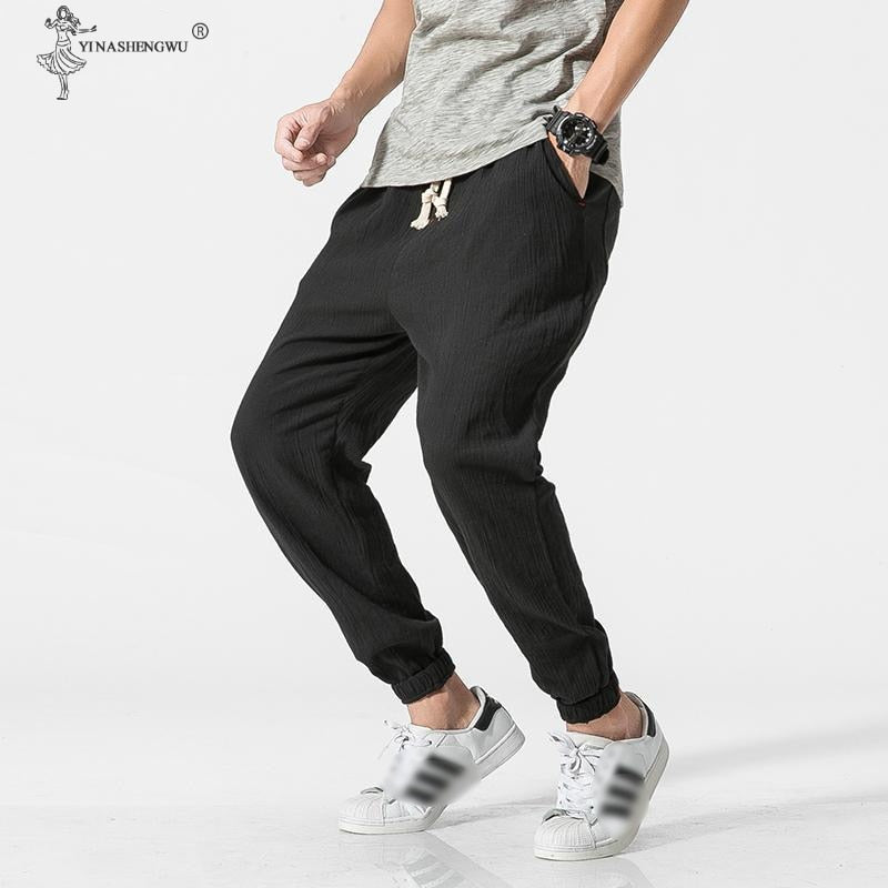 Cotton Linen Casual Harem Pants Men Joggers Man Summer Kimono Trousers Male Chinese Style Baggy Pants Harajuku Clothe Slim Male - Vector25P