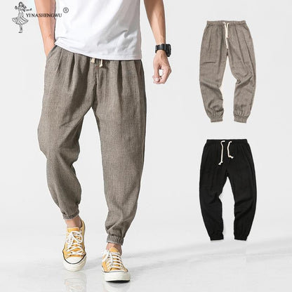 Cotton Linen Casual Harem Pants Men Joggers Man Summer Kimono Trousers Male Chinese Style Baggy Pants Harajuku Clothe Slim Male - Vector25P