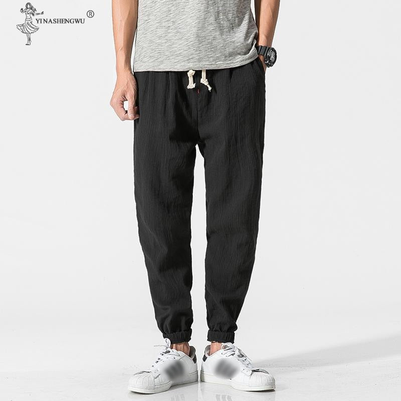 Cotton Linen Casual Harem Pants Men Joggers Man Summer Kimono Trousers Male Chinese Style Baggy Pants Harajuku Clothe Slim Male - Vector25P