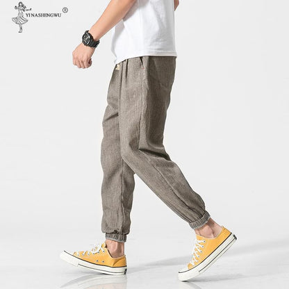 Cotton Linen Casual Harem Pants Men Joggers Man Summer Kimono Trousers Male Chinese Style Baggy Pants Harajuku Clothe Slim Male - Vector25P