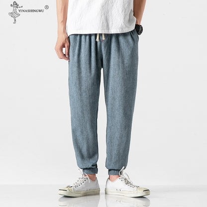 Cotton Linen Casual Harem Pants Men Joggers Man Summer Kimono Trousers Male Chinese Style Baggy Pants Harajuku Clothe Slim Male - Vector25P