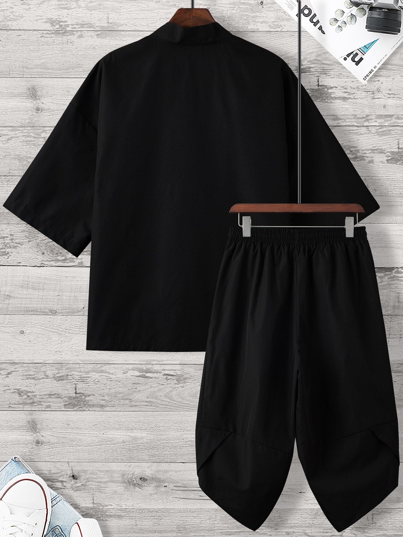 Manfinity Hypemode Men Solid Kimono & Drawstring Waist Pants